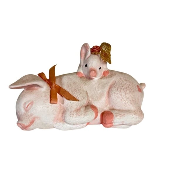 Farmhouse Kitchen Pig Figurine Ceramic Mama Piglet Farm Animal VTG Handmade 70s - Picture 1 of 9